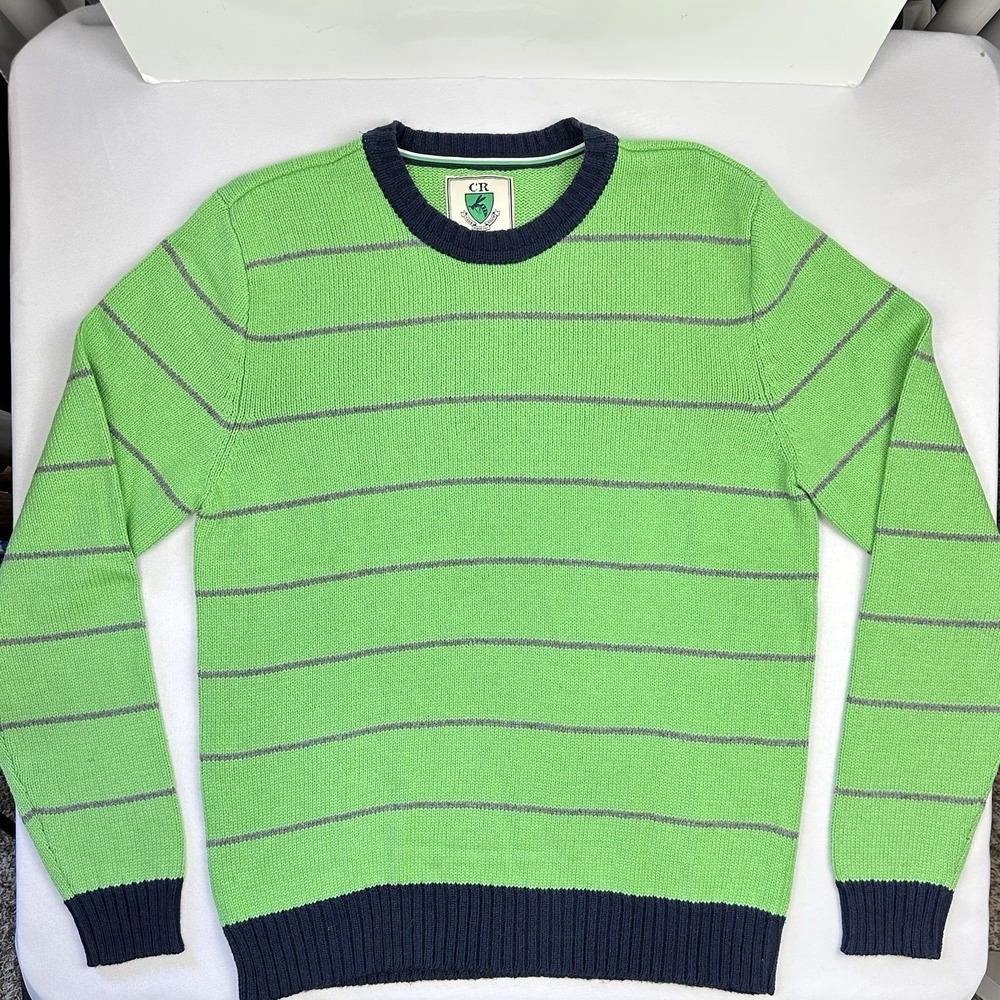 VTG Club Room Striped Cotton Knit Sweater‎ Large Green Collegiate Y2K Preppy